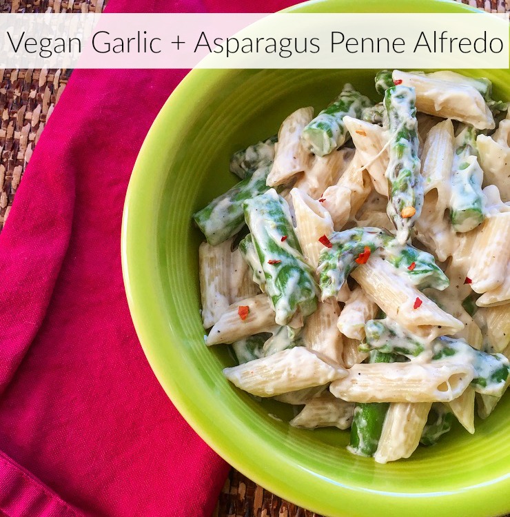 Vegan Garlic + Asparagus Penne Alfredo