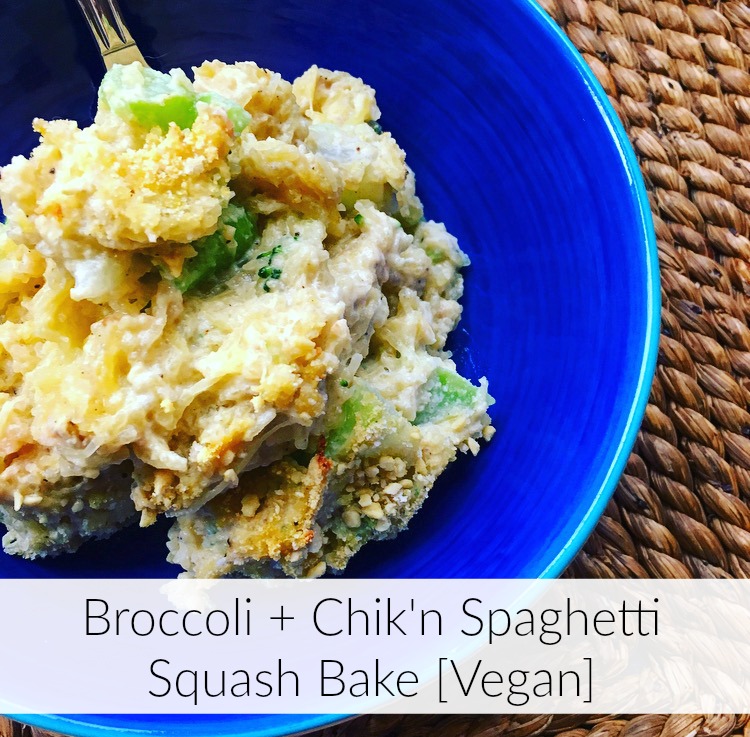 Vegan Broccoli + Chik'n Spaghetti Squash Bake