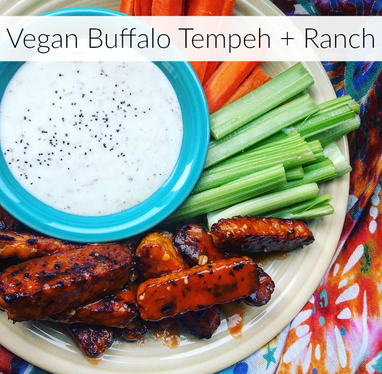 Vegan Buffalo Tempeh Wings + Ranch