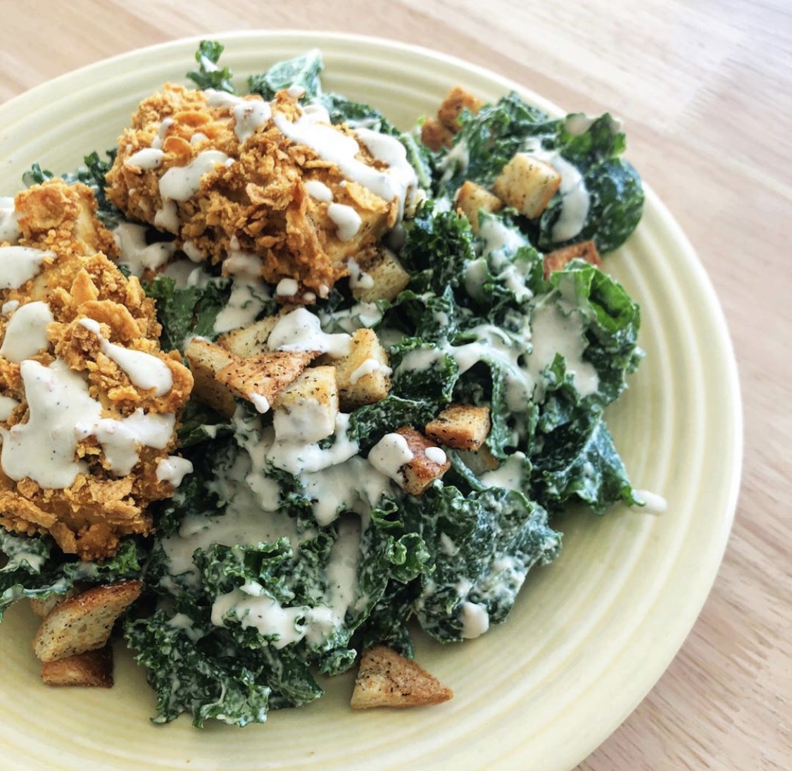 Kale Caesar Salad with Homemade Croutons