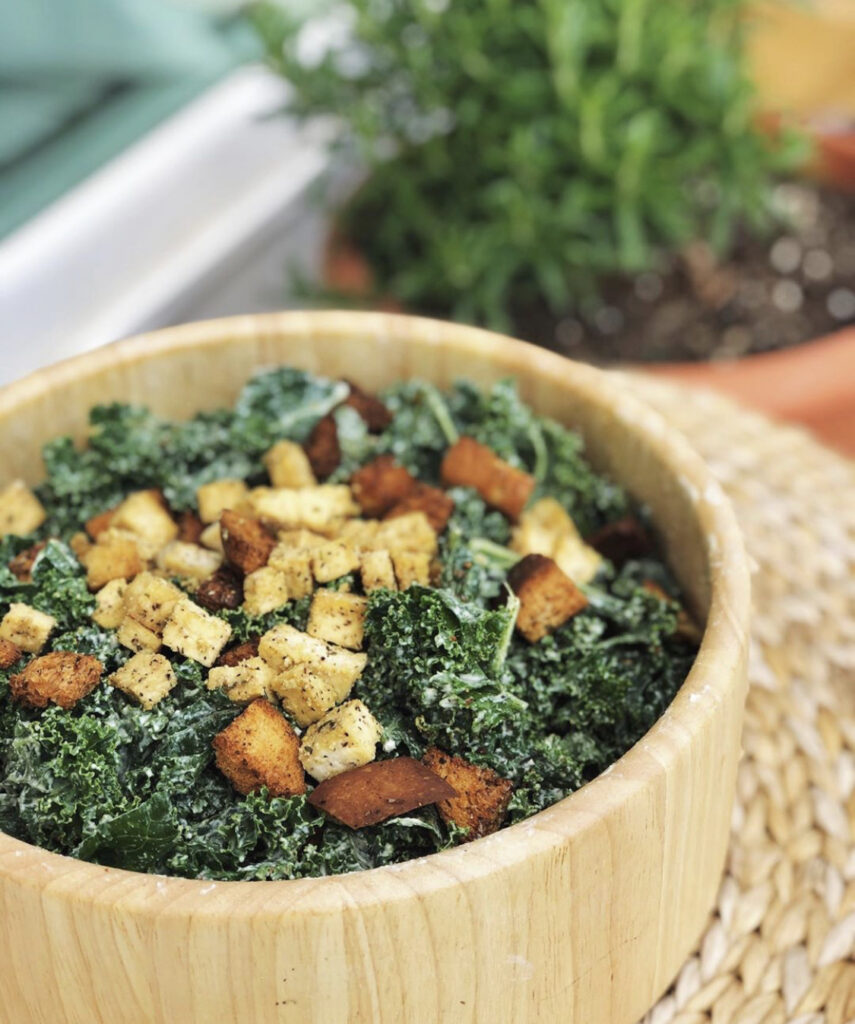 Kale Caesar Salad with Homemade Croutons