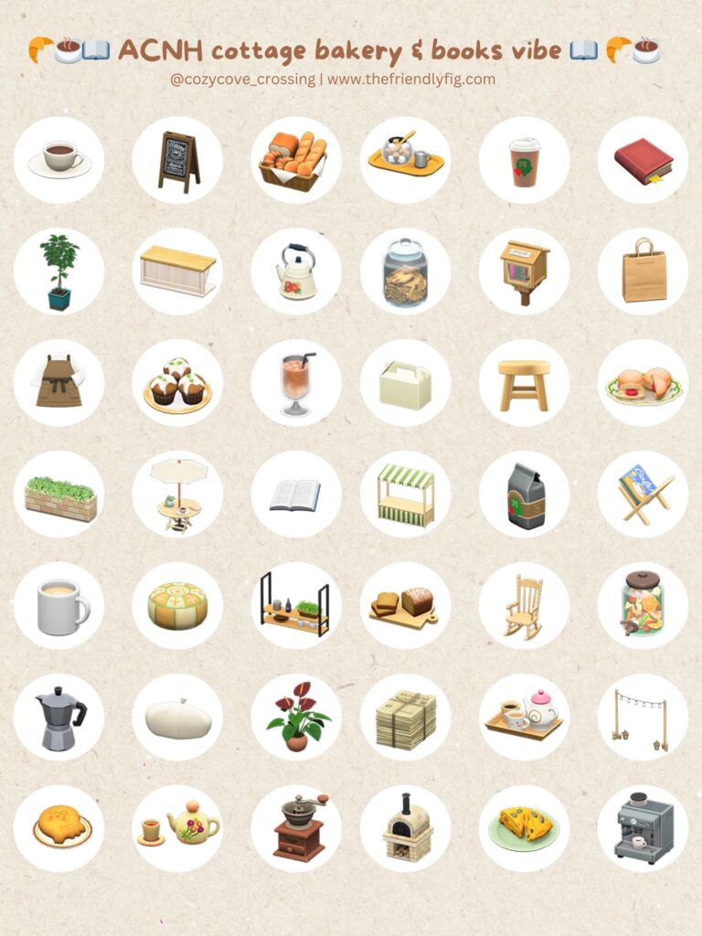 ACNH Bakery Cafe Bookstore Items