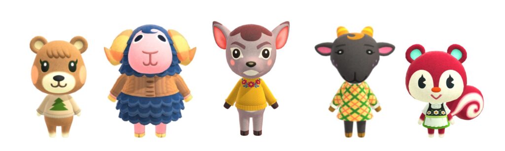 cozy core animal crossing villagers